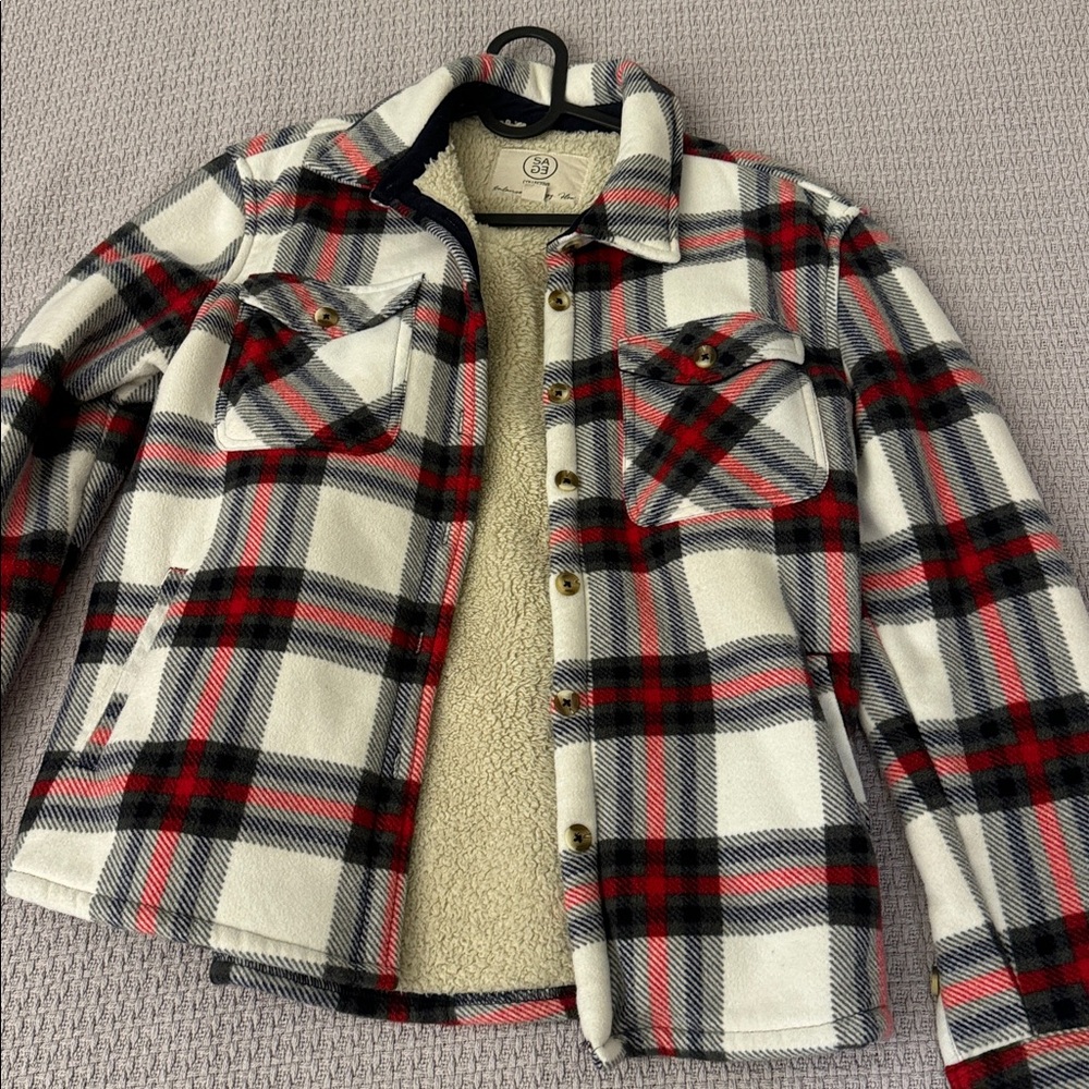 Sage collective women's plaid plush Sherpa jacket